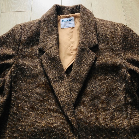 Old Navy Tweed Wool Blend Blazer Jacket in Brown Size M Tall - Picture 4 of 11